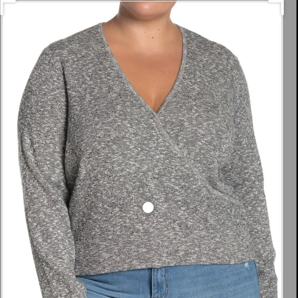New Madewell Wrap-Front Pullover Sweater Gray V Neck Extra Small XS - Picture 6 of 7